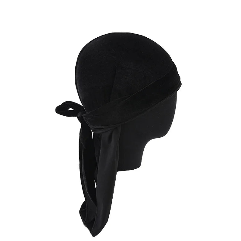New Unisex Velvet Durags Bandana Turban Hat Men Women Breathable Long Tail Pirate Hats Cap Hip Hop Headband