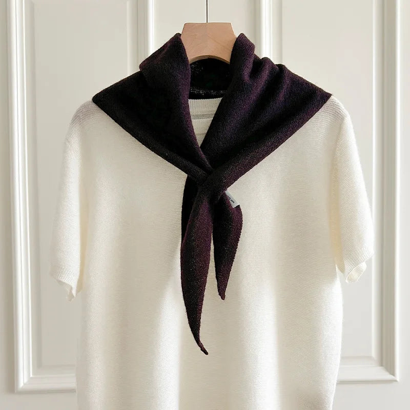 100% Australian Wool Knitted Triangle Scarf Shawl Women's Autumn  Winter Warm Neck Protection Scarf Decorative  Small Scarf