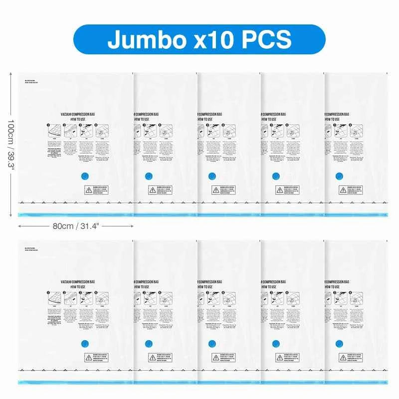 Vacuum Storage Bags 8-18Pc Space Saver Bag Travel Rechargable Air Pump Various Seal Bag Pump for Compress Clothe Blanket Luggage
