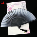 Vintage Silk Folding Fan Bamboo Tassel Decorative Hand Fan