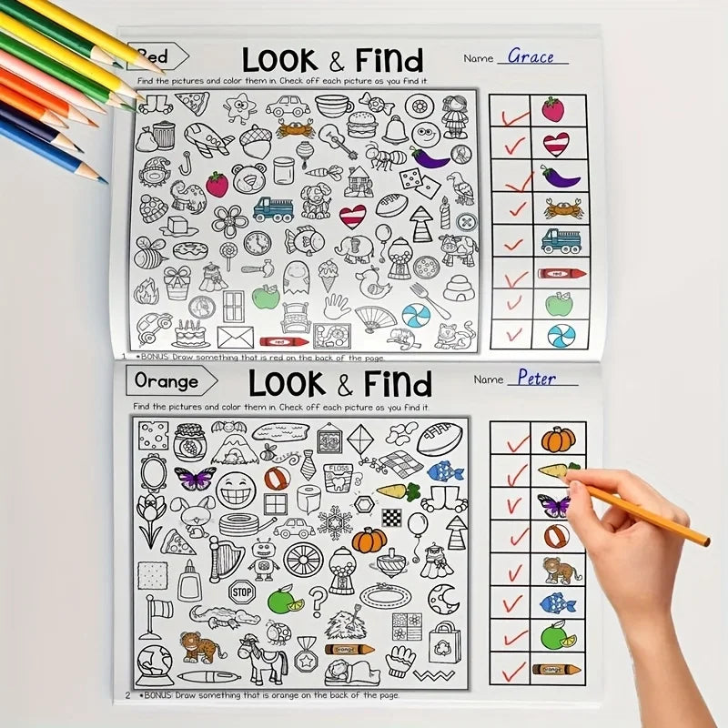Children's Hidden Object Coloring Book, Contains 100+ Search and Coloring Activities - Interactive Search and Coloring Activity Workbook, Suitable for School, Home, Travel - Educational Puzzle Book, Coloring Exercise Book, Ea
