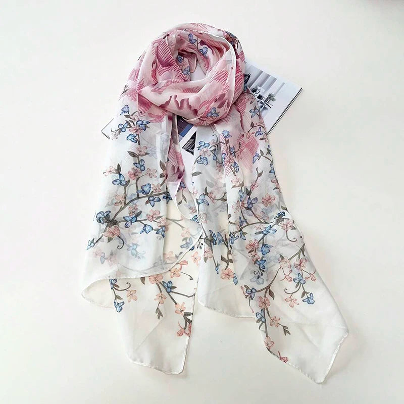 2024 New Print Chiffon Scarf Shawl Women Sunscreen Silk Scarf Turban Long Wrap Beach Travel Outdoor Accessories Trendy Headband