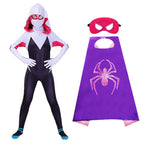 Girls Gwen Superhero Bodysuit Halloween Cosplay Masks Jumpsuit Kids Purple Cape Dress Up Kids Masks Dress Up Gift