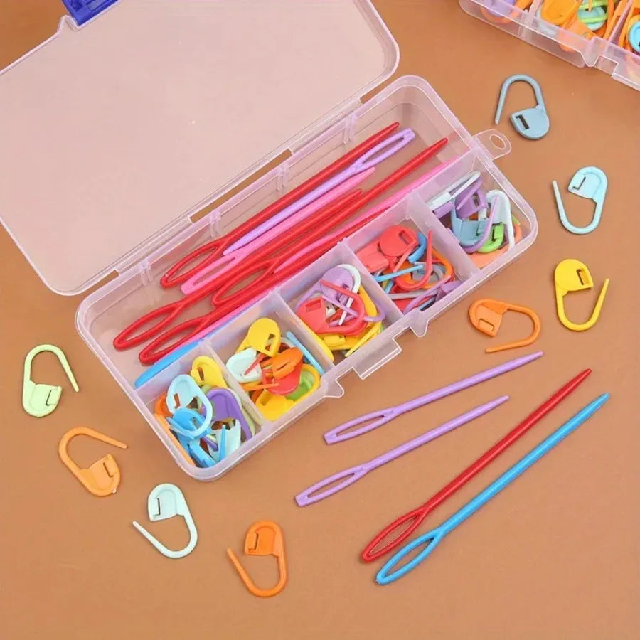 26Pcs Sewing Knitting Kits Large Eye Blunt Yarn Needles & Plastic Weaving Needles & Crochet Locking Counter Stitch Markers Tools