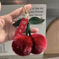 ZAKOL New Cute Fluffy Rex Rabbit Fur Ball Pompom Leaf Keychain Cherry Key Chain Handbag Car Key Chain Ring Gift