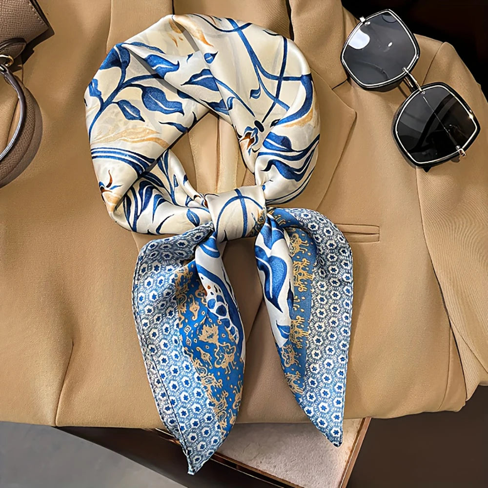 Luxury Chain Print Small Square Scarf Simulated Silk Thin Neck Scarf Fashion Sunscreen Headscarf For Women 70x70cm