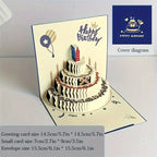 3D Happy Birthday Card Christmas Gift Card Birthday Cake Pop-Up Greeting with Envelope Christmas Invitation Cards