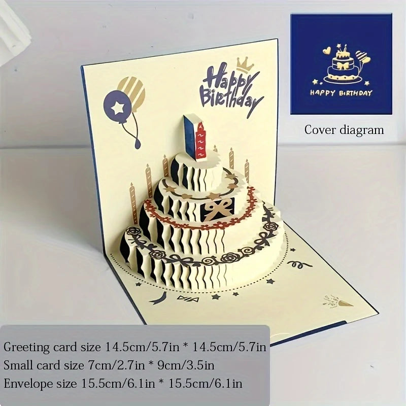 3D Happy Birthday Card Christmas Gift Card Birthday Cake Pop-Up Greeting with Envelope Christmas Invitation Cards