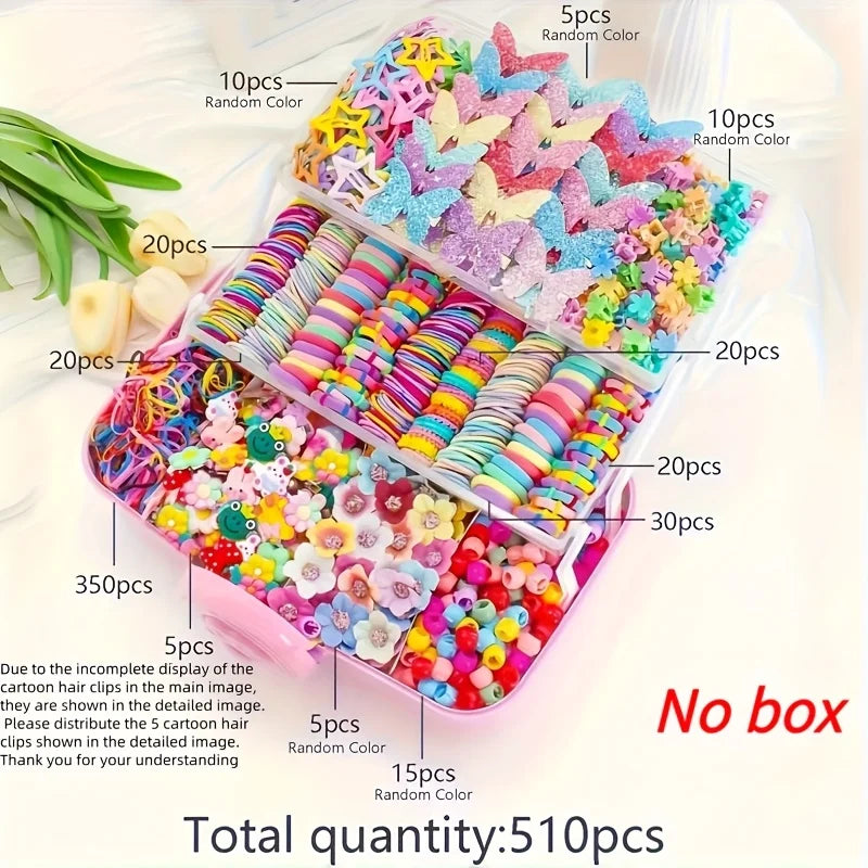 510-piece set of colorful bow, flower, and small star accessories - a cute hair accessory set that children love.