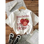 100% Cotton T-shirt Strawberry Graphic Print Women'S Vintage Casual Printed T Shirt Round Neck Short Sleeve Top Tee