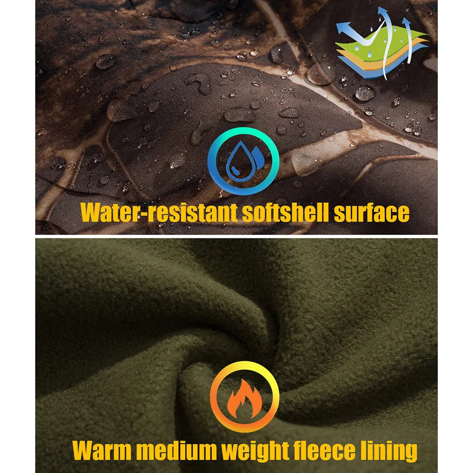 Men’s Camouflage Tactical Softshell Jacket – Waterproof Fleece Hooded Coat for Hunting, Hiking & Outdoor Adventures