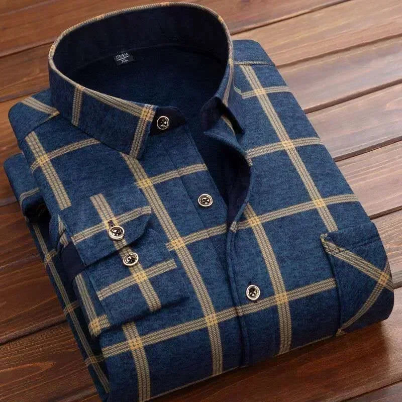 2025 Men's Autumn Winter Casual Long Sleeve Plaid Shirt Thick Warm Men's Casual High Quality Soft Large Size Warm Shirt Tops 4XL