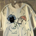 Short-sleeved T-shirt with A Cute Black and White Japanese Cat Pattern A Summer Short-sleeved Top.women Clothing Graphic Tshirts
