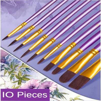 10 Pcs Set Nylon Hair Children's Artists Painting Brush Art Special Multifunction Hook Line Short Pointed Pen Available 4 Colors