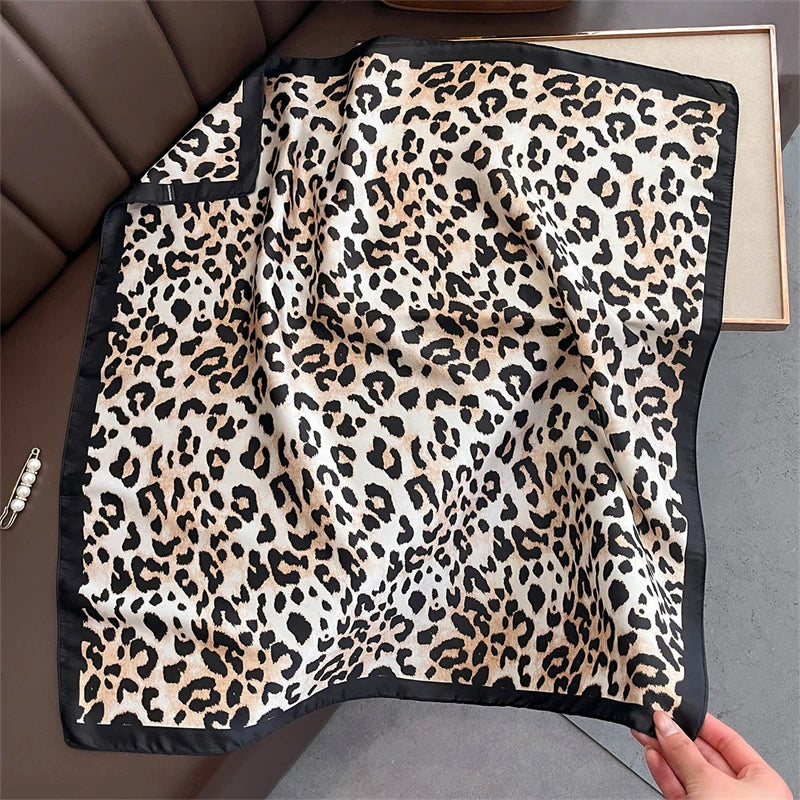 2025 Silk Shawl Print Headscarf Cat Hair Wrap Neckerchief Female Satin Square Scarf For Women Headband Foulard Hijab Bandana