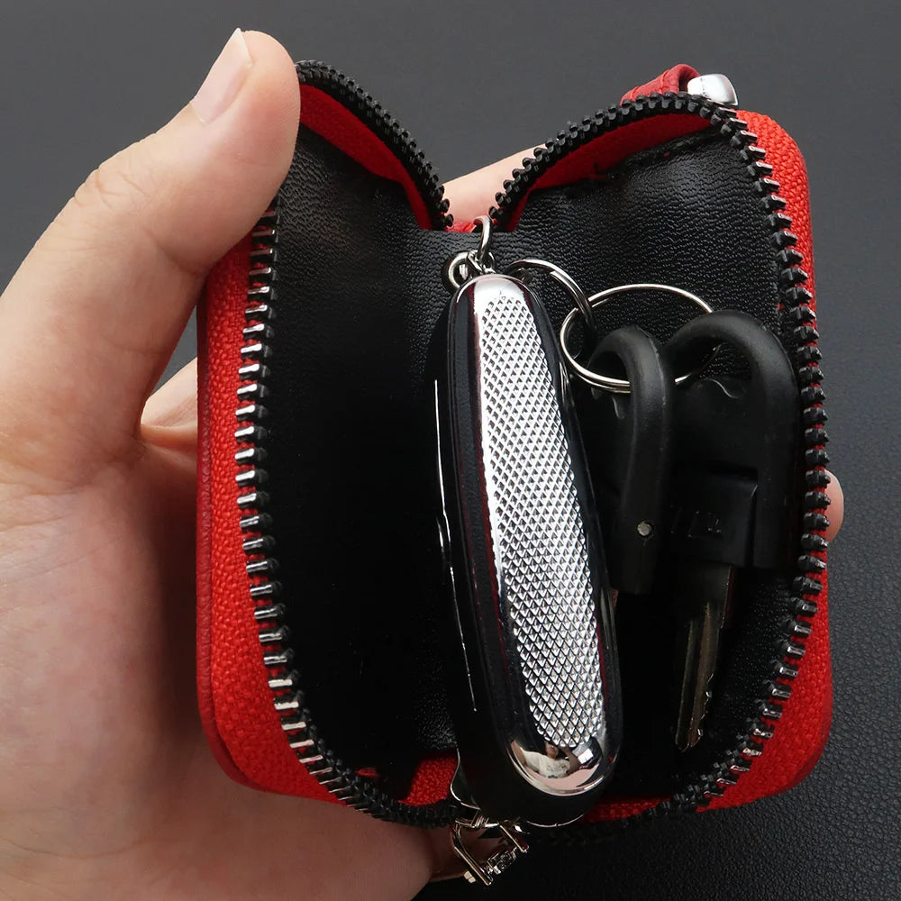 Men Key Holder Housekeeper PU Leather Car Key Wallet Keys Organizer Women Keychain Cover Zipper Key Case Bag Unisex Pouch Purse