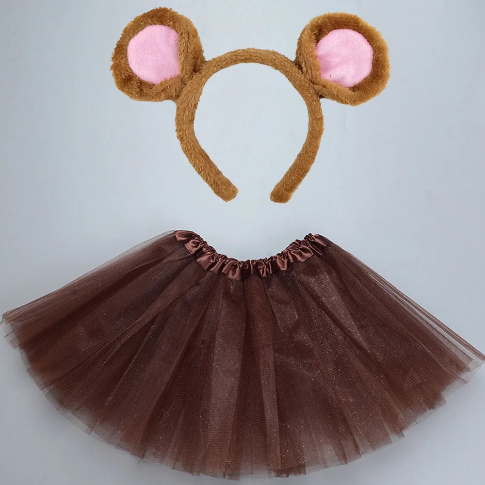 Animals  Children  Headband Tutu Skirt Tail Bow Kids  Girl Party Props Elephant Tiger Fox     Halloween Costume Cosplay