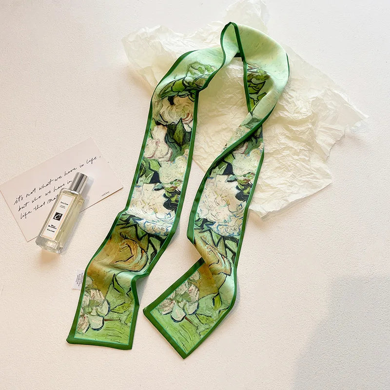 Cashew flower silk scarf double-sided printed for Women, Lightweight Versatile Bandana Style, Daily Office Party Vacation Boho