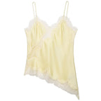 HXAO 2025 Woman Asymmetrical Slip Top Women Sexy Black Yellow Blue Top Lace Tanks & Camis Chic Y2K Sleeveless Backless Camisole