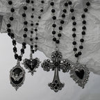 Gothic Bat Cross Dark Pendant Necklace Set, Y2K Personalized Thorn Love Black Bead Stacked Necklace Set, Suitable as Halloween G