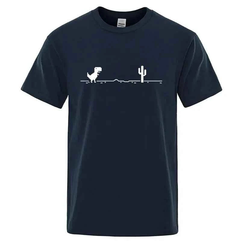 Men High Quality Cotton Blend Funny Dinosaur Print T Shirt Loose O-neck Summer Cool Men Tshirt Short Sleeve T-shirt Male Tee Top