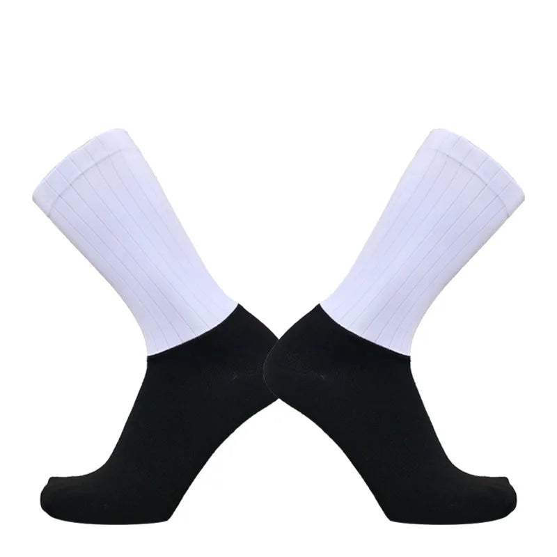 Aero Cycling Summer Anti Socks Whiteline Slip Silicone Socks Men Bicycle Sport Running Bike Socks Calcetines Ciclismo
