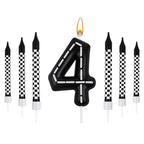 7Pcs/set Racing Cars Birthday Number Candles Black White Checkered Themed Cake Topper Kids Boys Birthday Party Decoration Favors