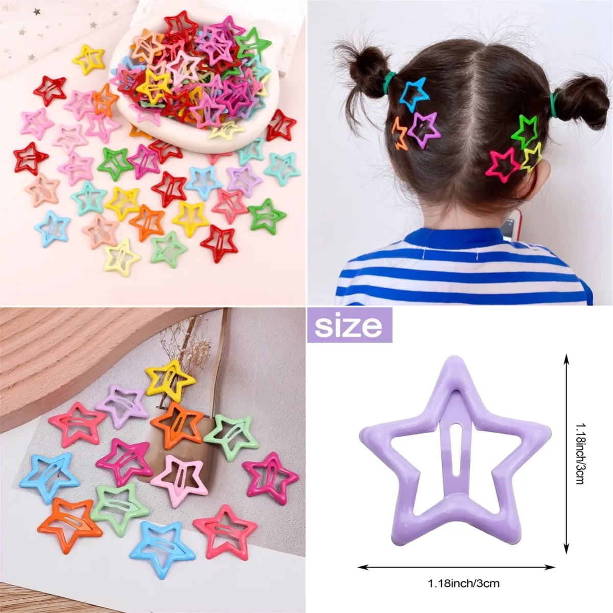 30/60/90Pcs Random Colorful Star BB Hairclips  Cute Star Barrettes Simple Metal Snap Clip Headdress Hair Cute headwear