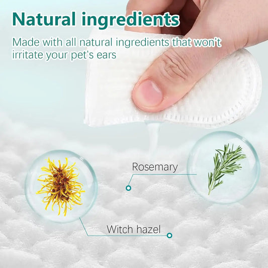 Pet Ear Wipes, Ear Cleaner Finger Wipes for Cats and Dogs, Soft & Easy Otic Cleaning Pads, Pet Supplies for Regular Soothing Odo - WTN Essentials 