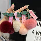 ZAKOL New Cute Fluffy Rex Rabbit Fur Ball Pompom Leaf Keychain Cherry Key Chain Handbag Car Key Chain Ring Gift