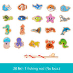 Montessori Wooden Magnetic Fishing Toys Marine Life Cognition Fish Games Early Educational Toy for Kids Parent-child Interactive