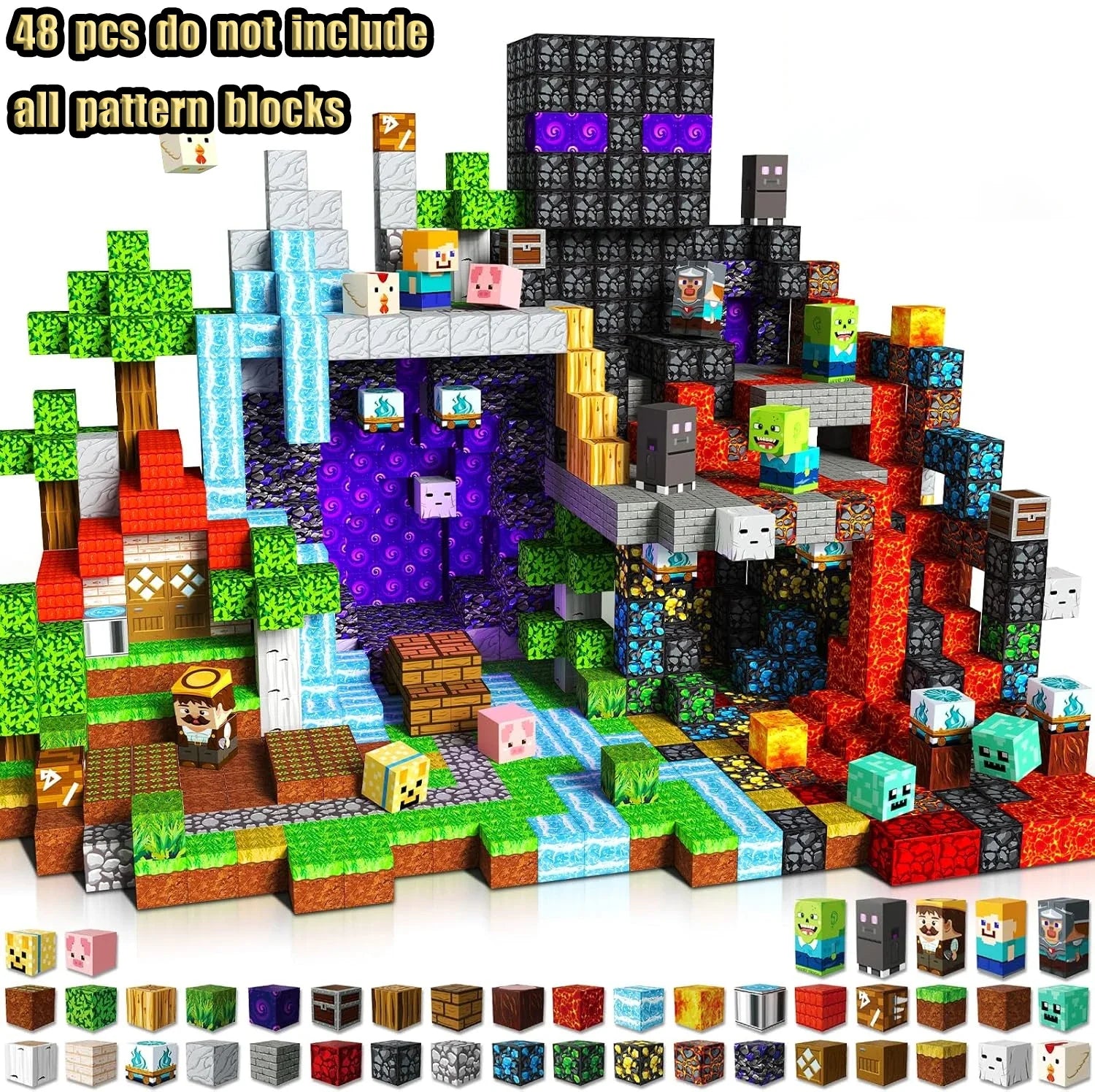 Magnetic Building Blocks Mine World Magnetic Pool Castle Villa Party Construction Brick Cube STEM Boy Girl Children Toy Set Gift