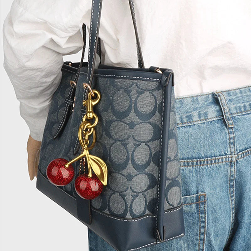 Cherry Charm Handbag Pendant Keychain for Women's Exquisite Internet-famous Crystal Cherry Bag Accessories High-Grade Pendant