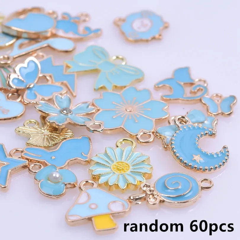 30/60/100pcs Random Mix Enamel/Drip Oil Charms For Jewelry Making Bulk Trinkets Charm Flower Heart Animal Bag Charm DIY Pendant