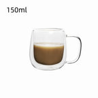 1pc Double Wall Glass Coffee Cup with Handle Insulated Glass Espresso Cups For Cold/Hot Drink Americano/Lattes/Tea/Juice/Milk