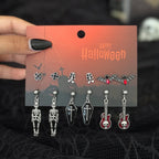 Ingemark 6Pairs/Set Halloween Red Crystal Skull Spider Metal Drop Earrings for Women Goth Cross Rose Piercing Earrings Jewelry