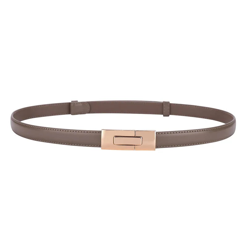 Genuine Leather Women Belt Fashion Golden Lock Buckle Skinny Ladies Waist Belts Dress Jeans Sweater Everyday Casual Outfits