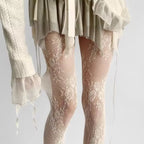 Harajuku Black White Brown Hollowed Out Lace Mesh Pantyhose Floral Rattan Bottomed Stockings Sexy Women Tights Fashion Hosiery