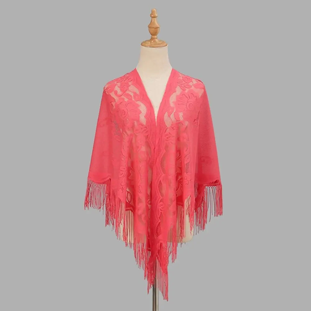 Tassel Patchwork V-Neck Cardigans Women Wedding Accessories Shawl Hollow Multicolored Evening Prom Cape Tulle Shawl Party
