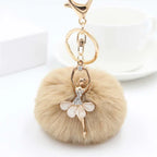 Rhinestone Ballet Dancer Plush Ball Keychain for Women and Girls