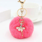 Rhinestone Ballet Dancer Plush Ball Keychain for Women and Girls