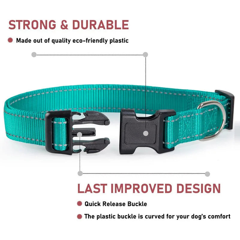 Reflective Dog Collar Strap With Adjustable Safety Nylon Pet Collar Pet Traction Rope Suitable For Small And Medium-Sized Pets - WTN Essentials 