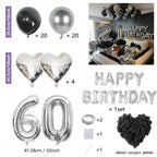 1050/21/200pcs Black & Silver Party Balloons Decorations, Silver Happy Birthday Banner, Chrome Silver Latex Balloons