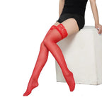 Sexy Women Floral Lace Patchwork Over Knee Thigh High Elastic Red Black Stockings Dropshiping Ultra Thin Translucent Long Socks