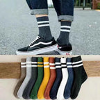 5 Pair Men's New Striped Casual Breathable Socks High Quality Harajuku Retro Socks Men's Cotton Socks 2030