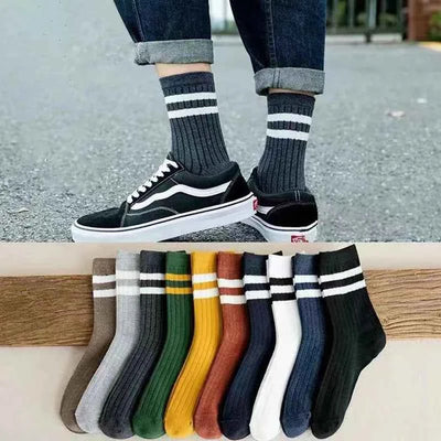 5 Pair Men's New Striped Casual Breathable Socks High Quality Harajuku Retro Socks Men's Cotton Socks 2030