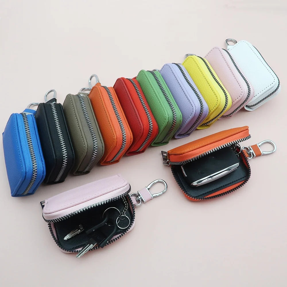 Men Key Holder Housekeeper PU Leather Car Key Wallet Keys Organizer Women Keychain Cover Zipper Key Case Bag Unisex Pouch Purse