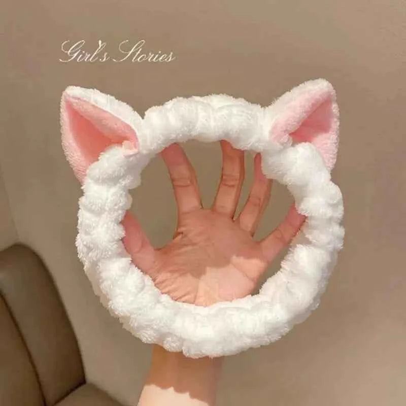 Hairband Cat Coral Plush Headband Cute Soft Hair Bow Headband Hairband Wash Face Makeup Headband Bandage Girl Accessories