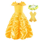 Yellow Princess Dress Halloween Cosplay Costumes Beauty and The Beast Kid Dress For 2-10Y Girls Birthday Party Children Clothing