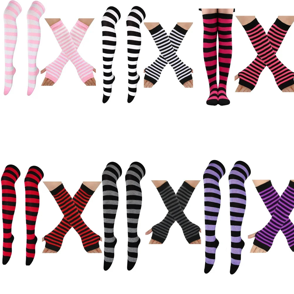 Thigh High Stockings Multi-color Casual Gloves Women Girls Striped Long Socks Over The Knee Socks